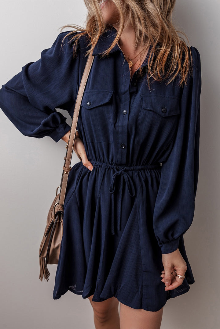 Sweetly Easy Navy Blue Collared Long Sleeve Skater Mini Dress Catina Couture Sweetly Easy Navy Blue Collared Long Sleeve Skater Mini Dress Catina Couture
