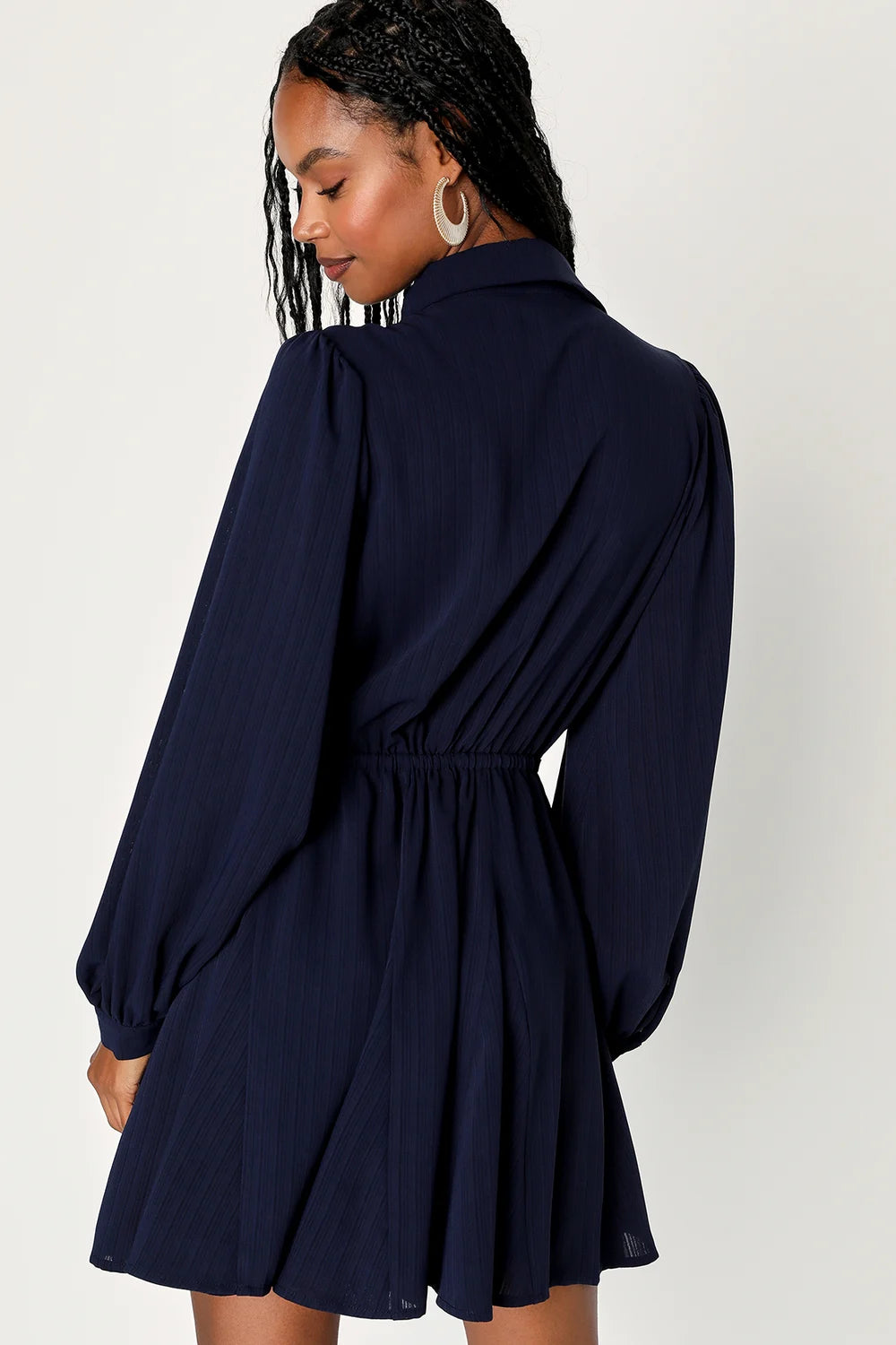 navy blue long sleeve skater dress Navy Long Sleeve Tie Waist Skater Mini Dress